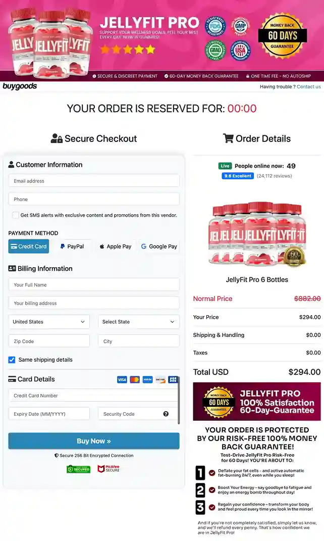 JellyFit Pro Secure Payment — Major Cards Accepted